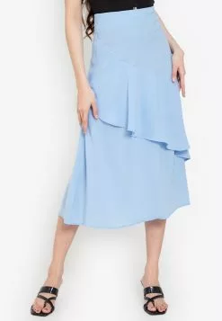 ZALORA BASICS Asymmetric Ruffle Midi Skirt
