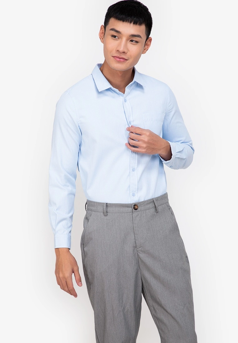 ZALORA BASICS Dobby Weave Long Sleeve Shirt