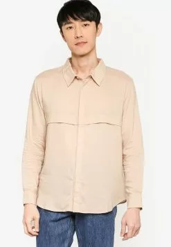 ZALORA BASICS Front Panelling Long Sleeve Shirt