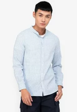 ZALORA BASICS Textured Check Stand Collar Shirt
