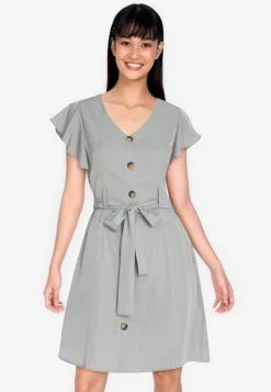 ZALORA BASICS Ruffle Sleeve Dress with Sash