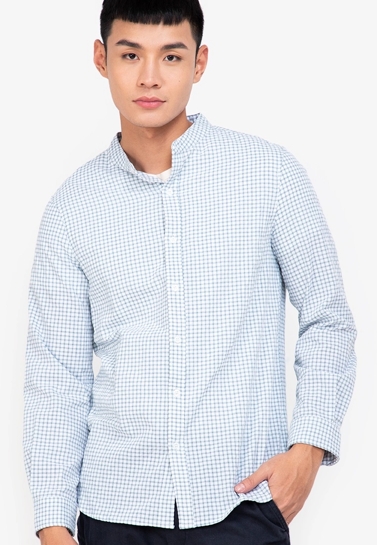 ZALORA BASICS Textured Check Stand Collar Shirt - Billede 3