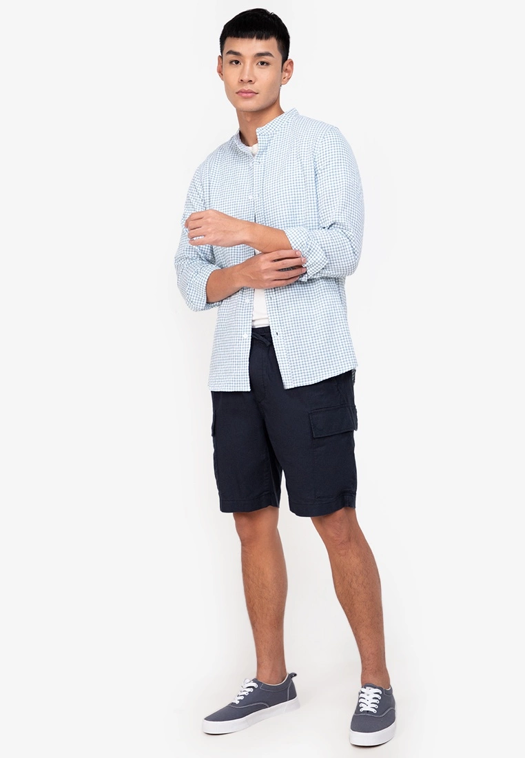 ZALORA BASICS Textured Check Stand Collar Shirt - Billede 4