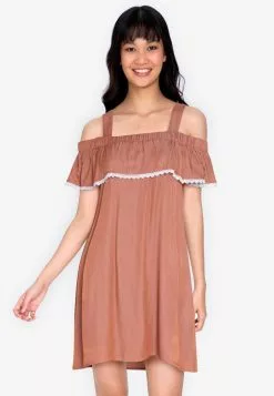 ZALORA BASICS Embroidered Cold Shoulder Mini Dress