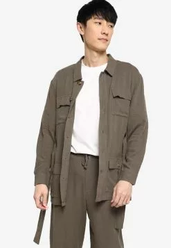 ZALORA BASICS Linen Jacket with Tie Belt