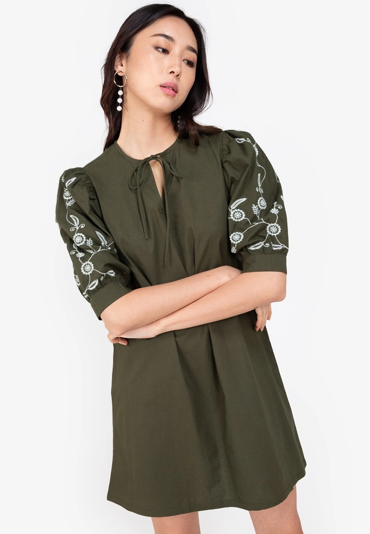 ZALORA BASICS Embroidey A-Line Mini Dress