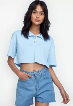 ZALORA BASICS Boxy Cropped Polo Top