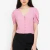 ZALORA BASICS Puff Sleeves Crop Top