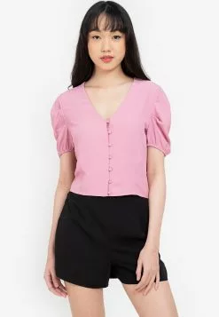 ZALORA BASICS Puff Sleeves Crop Top
