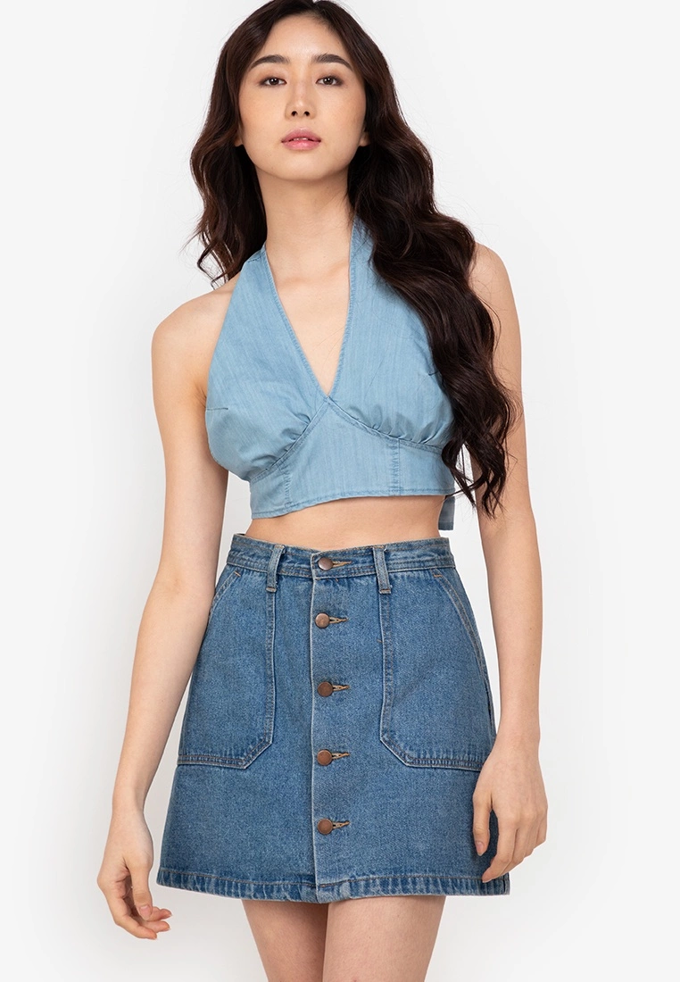 ZALORA BASICS Denim Halter Top