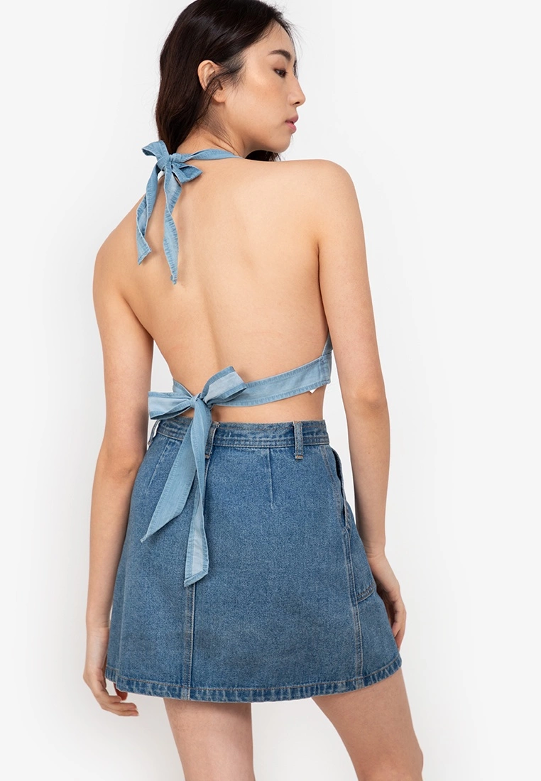 ZALORA BASICS Denim Halter Top - Billede 2