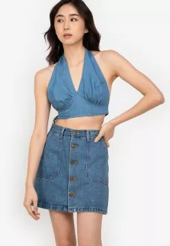 ZALORA BASICS Denim Halter Top
