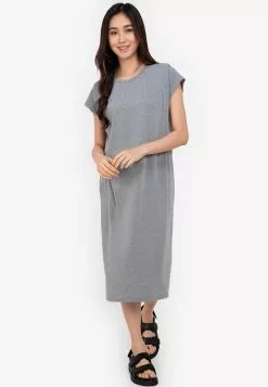 ZALORA BASICS Pleated Shoulder Midi Dress