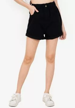 ZALORA BASICS Elastic Waist Denim Mom Shorts