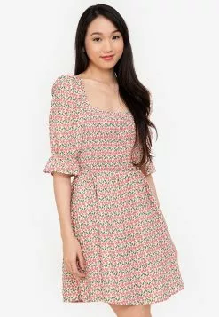 ZALORA BASICS Puff Sleeve Shirred Bodice Dress