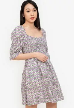 ZALORA BASICS Puff Sleeve Shirred Bodice Dress