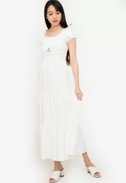 ZALORA BASICS Tie Back Off Shoulder Maxi Dress