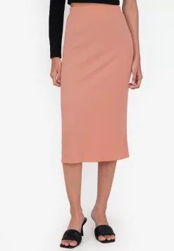ZALORA BASICS Midi Ribbed High Waist Skirt