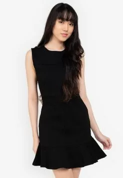ZALORA BASICS Fluted Hem Denim Dress