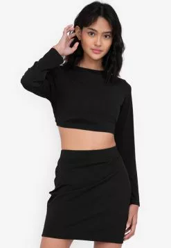 ZALORA BASICS Rib Open Back Long Sleeve Top