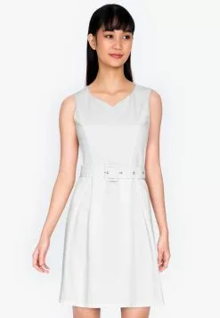 ZALORA BASICS Sweetheart Neck Belted Fit & Flare Dress