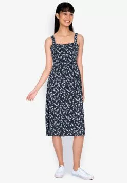 ZALORA BASICS Sweetheart Neckline Midi Dress with Belt