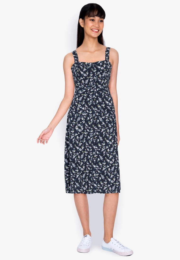 ZALORA BASICS Sweetheart Neckline Midi Dress with Belt