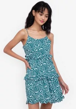 ZALORA BASICS Ruffle Tier Shoulder Tie Mini Dress