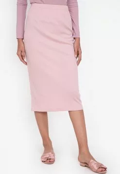 ZALORA BASICS Midi Ribbed High Waist Skirt