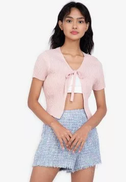 ZALORA BASICS Knitted Heart Tie Front Cardigan