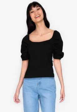 ZALORA BASICS Boatneck Pleated Sleeve Top