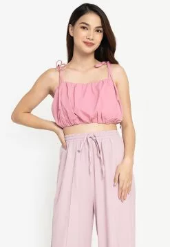 ZALORA BASICS Tie Straps Crop Cami Top