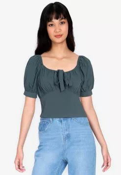 ZALORA BASICS Off Shoulder Tie Front Ruched Top