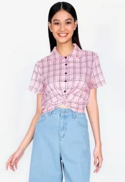 ZALORA BASICS Twist Front Button Crop Top