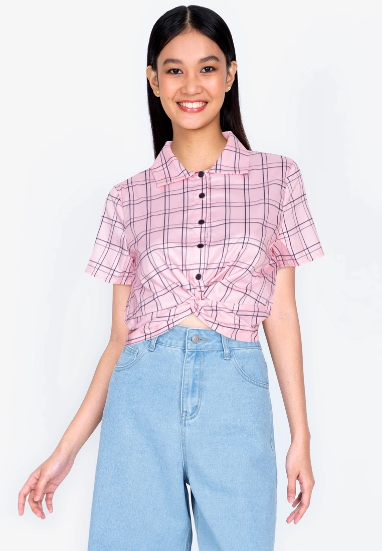ZALORA BASICS Twist Front Button Crop Top