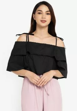 ZALORA BASICS Cold Shoulder Ruffle Detail Top