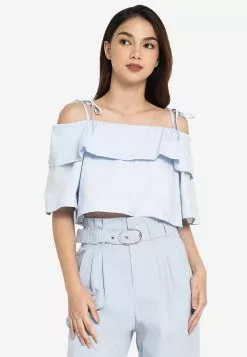 ZALORA BASICS Cold Shoulder Ruffle Detail Top