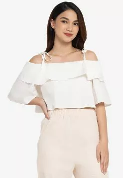 ZALORA BASICS Cold Shoulder Ruffle Detail Top