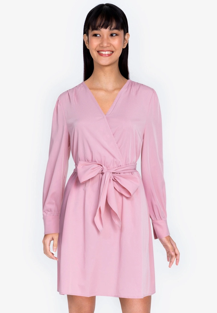 ZALORA BASICS Balloon Sleeve Dress with Tie