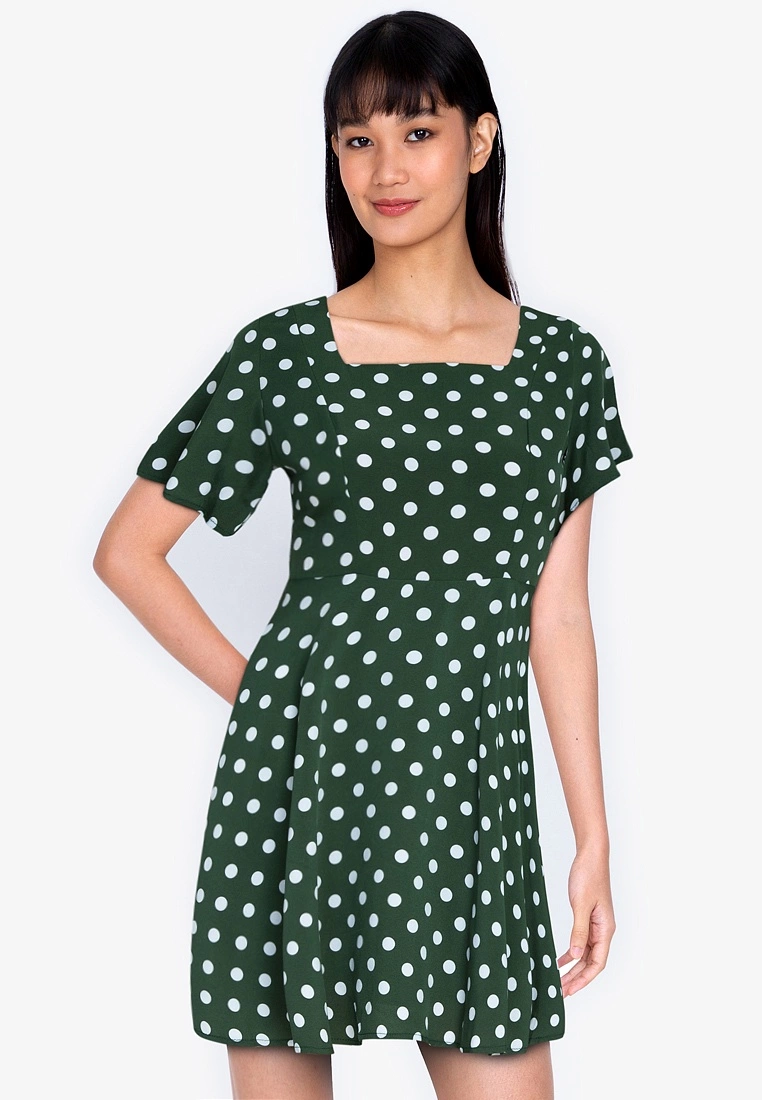 ZALORA BASICS Square Neck Fit and Flare Dress