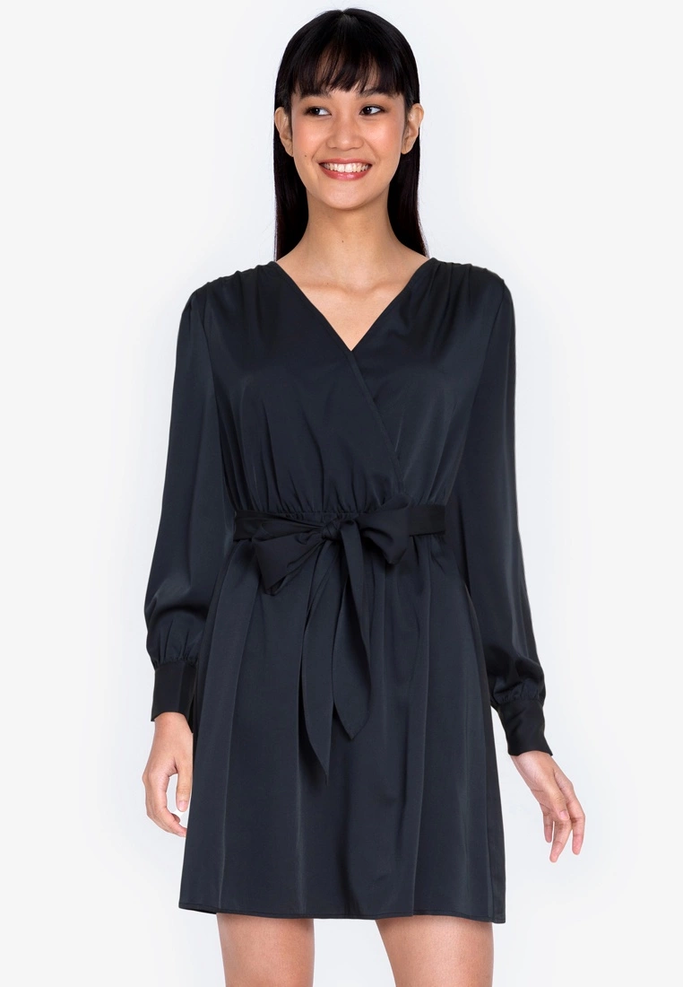 ZALORA BASICS Balloon Sleeve Dress with Tie