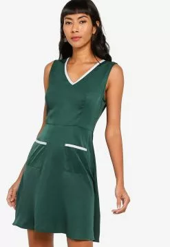 ZALORA BASICS A Line Flare Dress With Contrast Trims