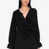 ZALORA BASICS Ruffle Detail Long Sleeve Wrap Dress