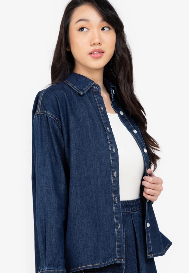 ZALORA BASICS Oversized Chambray Shirt Top - Billede 3