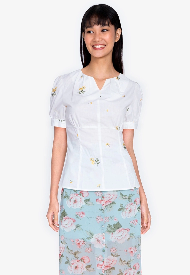 ZALORA BASICS Floral Embroidered Top