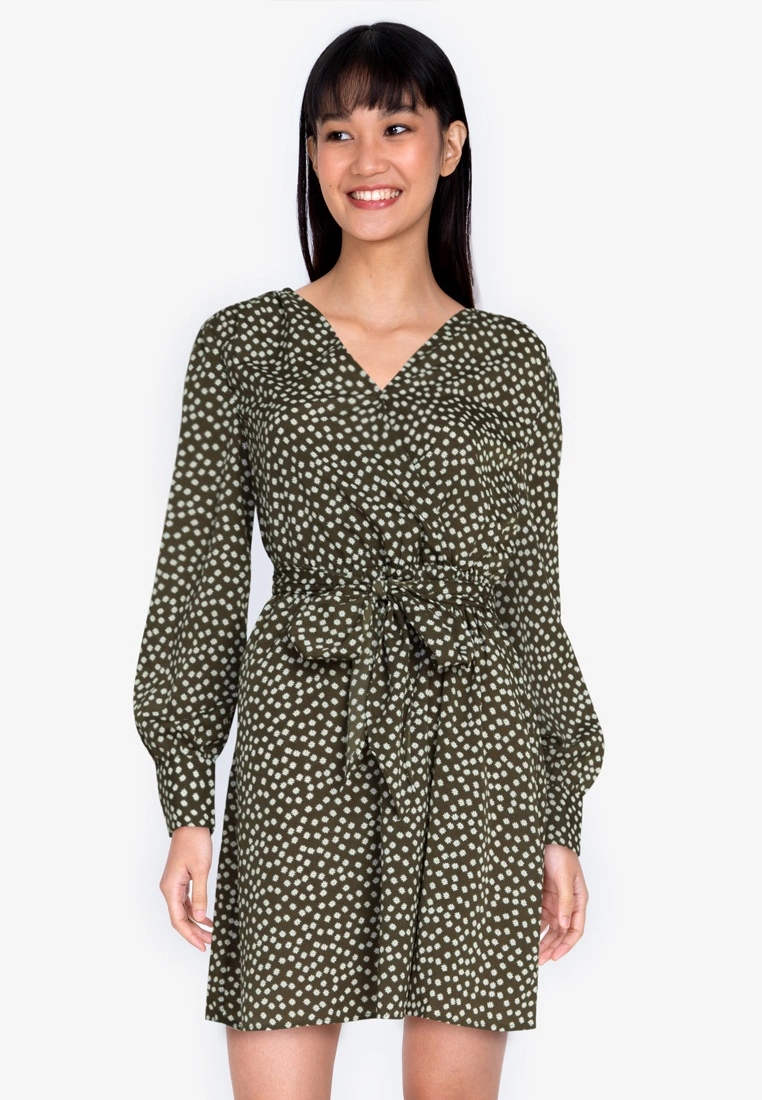 ZALORA BASICS Balloon Sleeve Dress with Tie