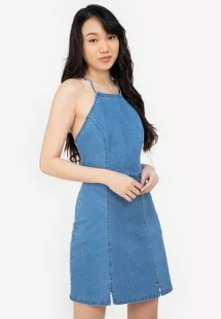 ZALORA BASICS Halter Neck Denim Slip Dress
