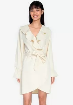 ZALORA BASICS Ruffle Detail Long Sleeve Wrap Dress