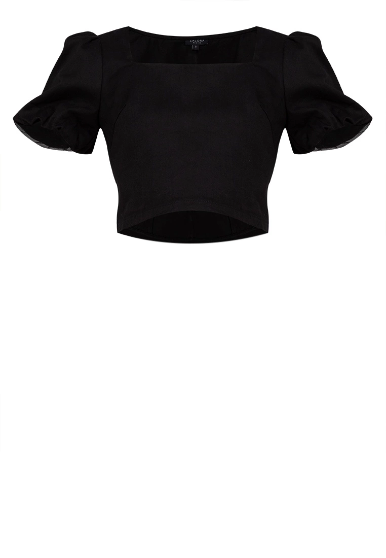 ZALORA BASICS Puff Sleeve Chambray Crop Top - Billede 5