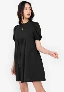 ZALORA BASICS Puff Sleeve Keyhole Front Mini Dress